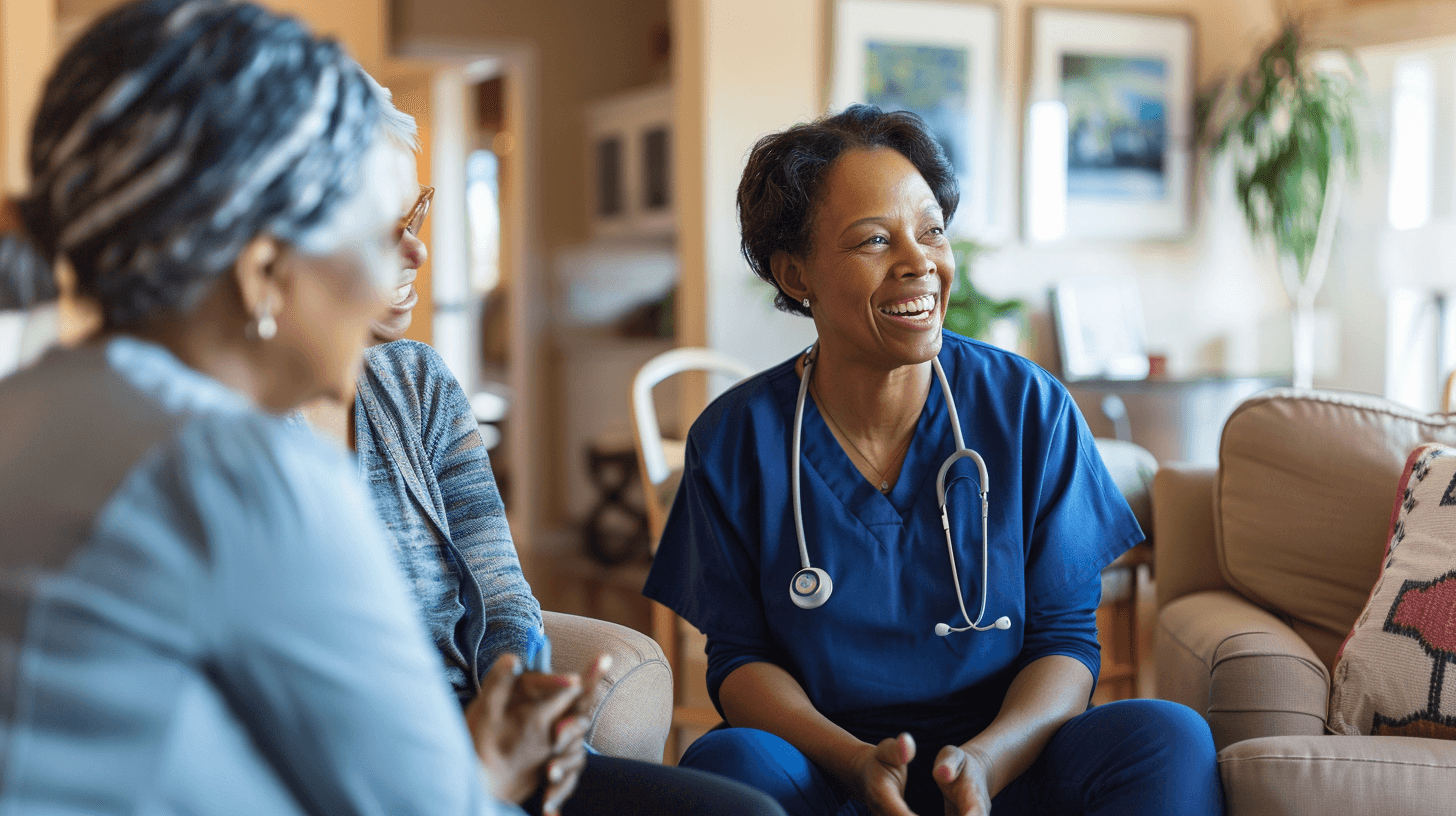 Home health nurse providing care in a home setting