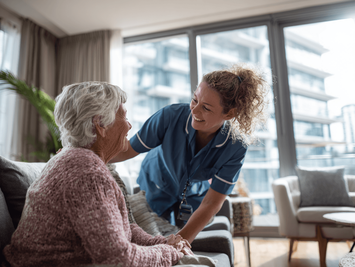 Caregiver assisting a client with personal support at home